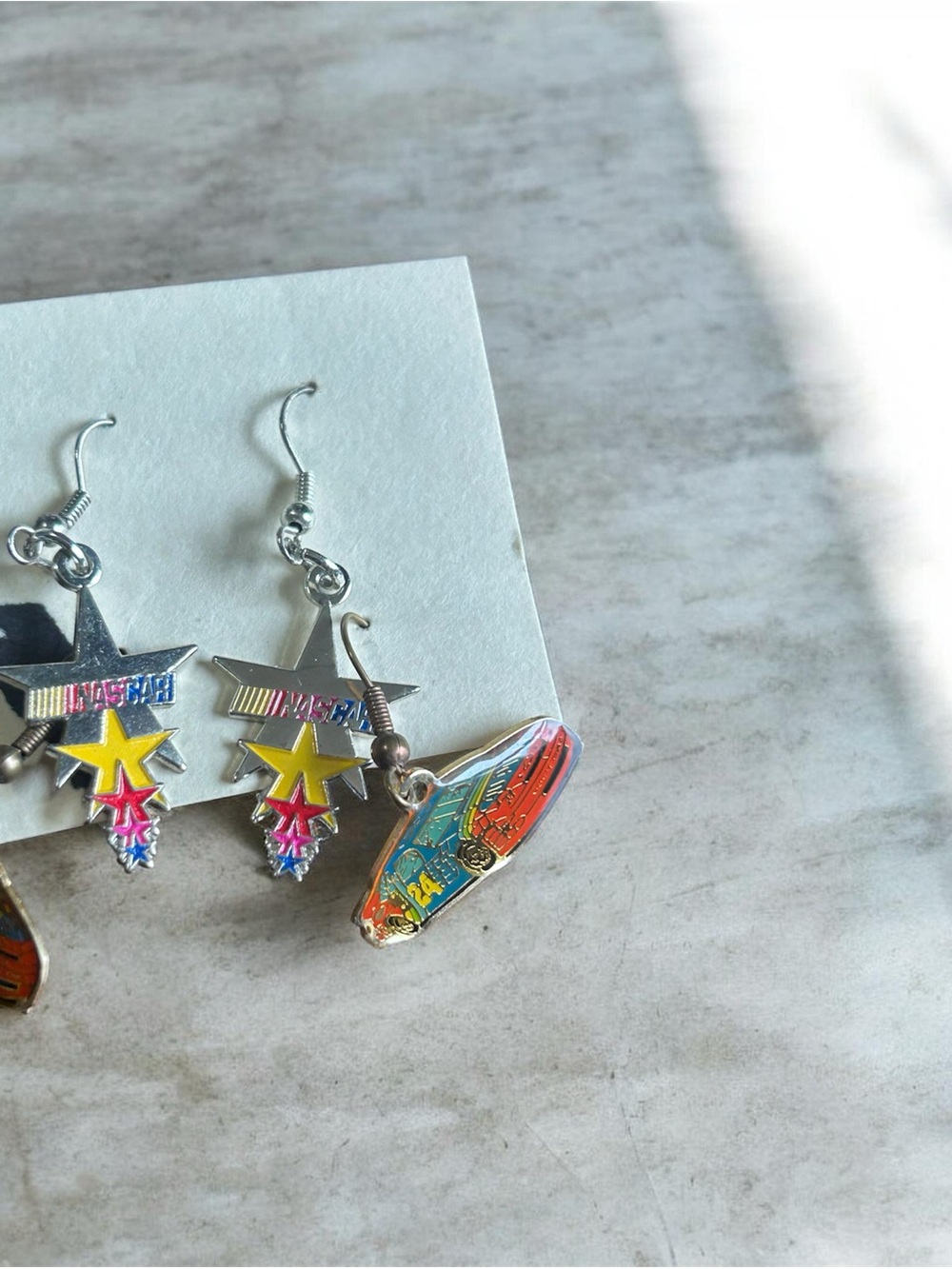 Colorful Star & NASCAR  Drop Earrings Set of 2 Pairs NWOT